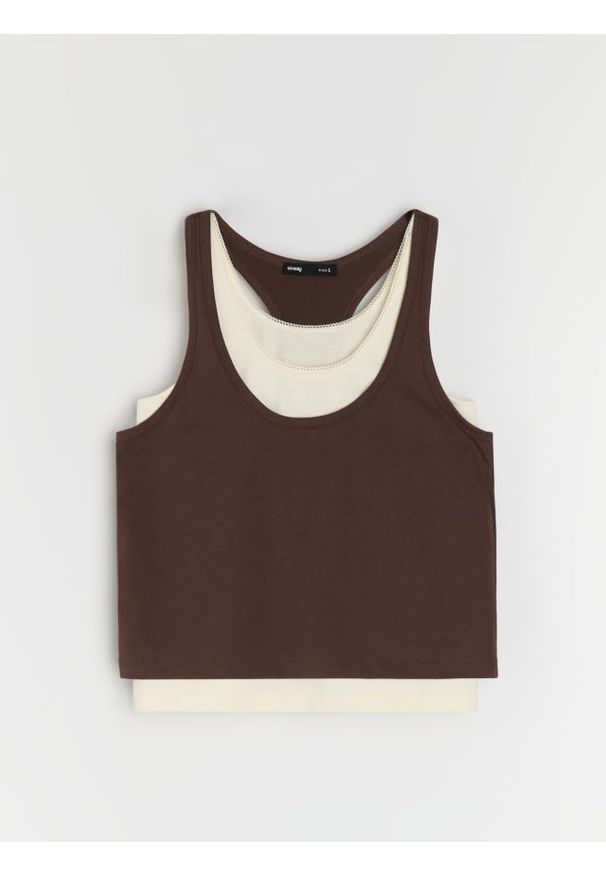 Sinsay - Warstwowy top na ramiączkach - brązowy. Kolor: brązowy. Długość rękawa: na ramiączkach
