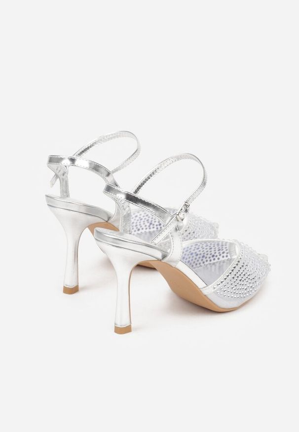 Renee - Srebrne Eleganckie Sandały na Szpilce Ozdobione Cyrkoniami Viofera. Zapięcie: sprzączka. Kolor: srebrny. Materiał: jeans. Wzór: aplikacja. Sezon: lato. Obcas: na szpilce. Styl: elegancki