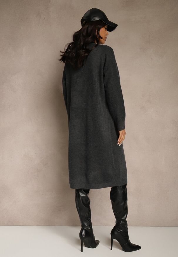 Renee - Ciemnoszary Niezapinany Kardigan z Wełną o Długim Kroju Mevidalla. Okazja: na co dzień. Kolor: szary. Materiał: wełna. Długość: długie. Styl: casual, elegancki