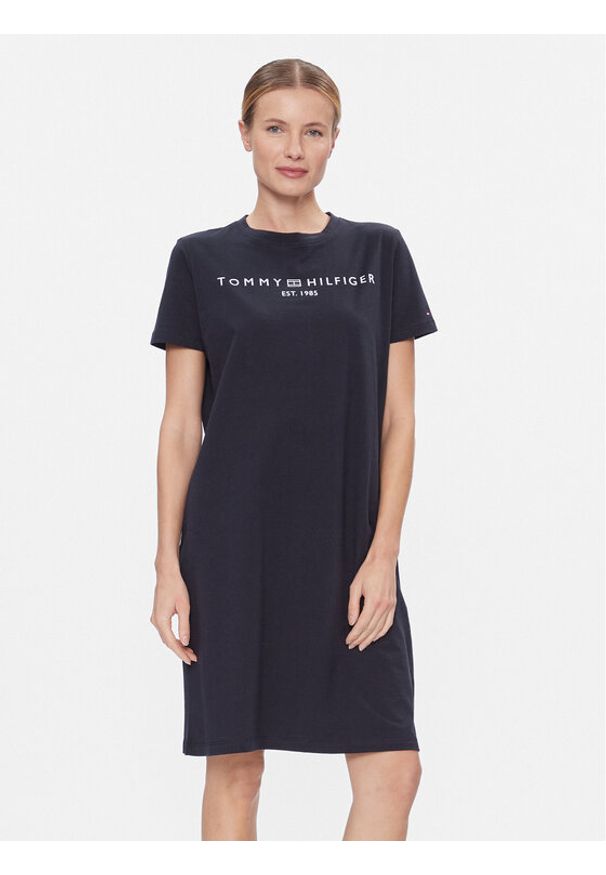 TOMMY HILFIGER - Tommy Hilfiger Sukienka codzienna Rlx Corp Logo Tshirt Drs Ss WW0WW41013 Granatowy Regular Fit. Okazja: na co dzień. Kolor: niebieski. Materiał: bawełna. Typ sukienki: proste. Styl: casual