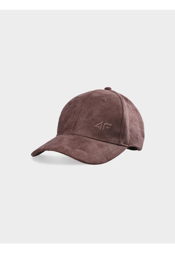 4f - Czapka z daszkiem strapback damska. Kolor: brązowy. Materiał: materiał