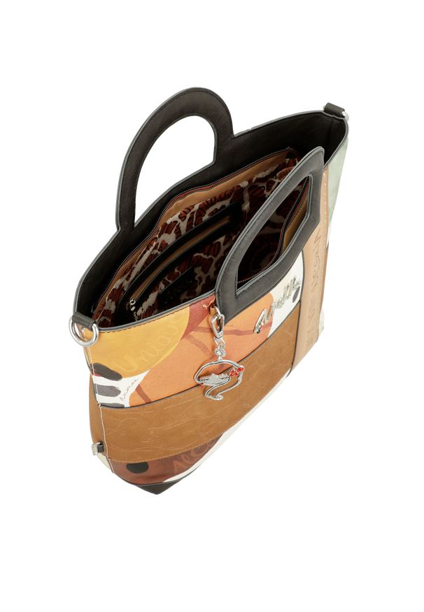 Pomarańczowa Shopperka Anekke Elegancka Torebka Damska. Kolor: pomarańczowy. Wzór: aplikacja, napisy. Dodatki: z breloczkiem. Materiał: z tłoczeniem. Styl: elegancki. Rodzaj torebki: na ramię