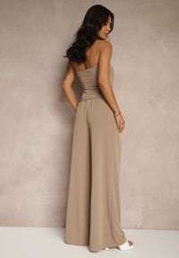 Renee - Brązowy Komplet Top Bandeau z Trenem i Spodnie o Szerokim Kroju Redomiae. Kolor: brązowy. Materiał: jeans #5