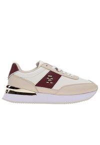 TOMMY HILFIGER - Buty Tommy Hilfiger Elevated Feminine Runner FW0FW07306-YBH - beżowe. Zapięcie: sznurówki. Kolor: beżowy. Materiał: skóra, guma, tkanina. Szerokość cholewki: normalna. Wzór: aplikacja #1