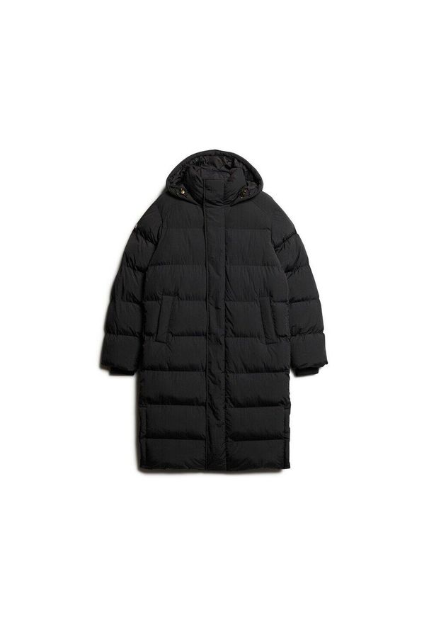 Długa kurtka z kapturem Superdry. Typ kołnierza: kaptur. Kolor: czarny. Materiał: puch. Długość: długie. Sezon: zima