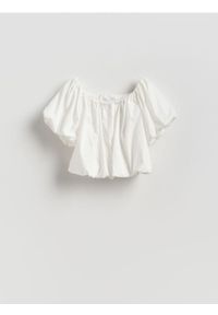 Reserved - Bluzka z bufiastymi rękawami - biały. Kolor: biały. Materiał: bawełna #1