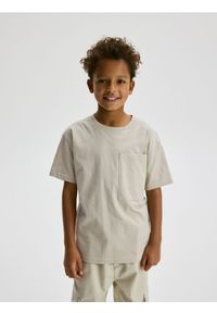 Reserved - Bawełniany t-shirt - kremowy. Kolor: kremowy. Materiał: bawełna