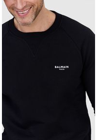 Balmain - BALMAIN Czarna bluza męska z aksamitnym logo. Kolor: czarny. Materiał: bawełna, prążkowany. Wzór: aplikacja #2