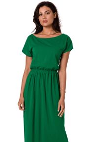 BeWear - Długa sukienka bawełniana z gumą w pasie zielona. Kolor: zielony. Materiał: guma, bawełna. Sezon: lato, wiosna. Długość: maxi