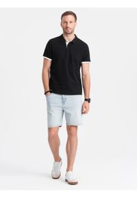 Ombre Clothing - Bawełniana męska koszulka polo z kontrastowymi wykończeniami – czarna V8 OM-POSS-0113 - XXL. Okazja: na co dzień. Typ kołnierza: polo. Kolor: czarny. Materiał: bawełna. Wzór: haft. Styl: casual #5