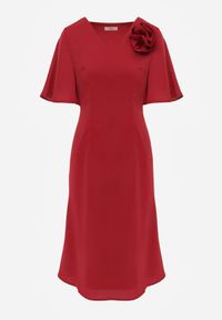 Born2be - Czerwona Koktajlowa Sukienka VICES ze Zwiewnymi Rękawami i Kwiatową Aplikacją 3D Talilia. Okazja: na wesele, na ślub cywilny, na imprezę. Kolor: czerwony. Wzór: aplikacja, kwiaty. Styl: wizytowy #8