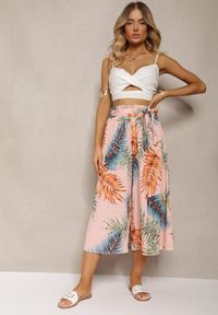 Renee - Różowe Plisowane Spodnie z Szerokimi Nogawkami High Waist z Gumką w Talii Alfia. Stan: podwyższony. Kolor: różowy. Materiał: tkanina. Sezon: lato #4
