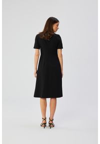 Stylove - Elegancka sukienka midi z ozdobnymi zakładkami czarna. Kolor: czarny. Styl: elegancki. Długość: midi #4
