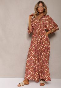 Renee - Fuksjowo-Beżowy Boho Kombinezon z Wiązaniem na Plecach z Gumką w Pasie i Długimi Nogawkami Sopolia. Kolor: różowy. Materiał: skóra. Długość: długie. Styl: boho #3