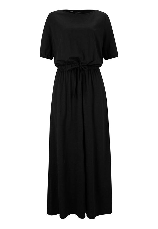 Sukienka bawełniana z dżerseju, z tunelem z troczkiem i rozcięciami bonprix czarny. Kolor: czarny. Materiał: bawełna, jersey