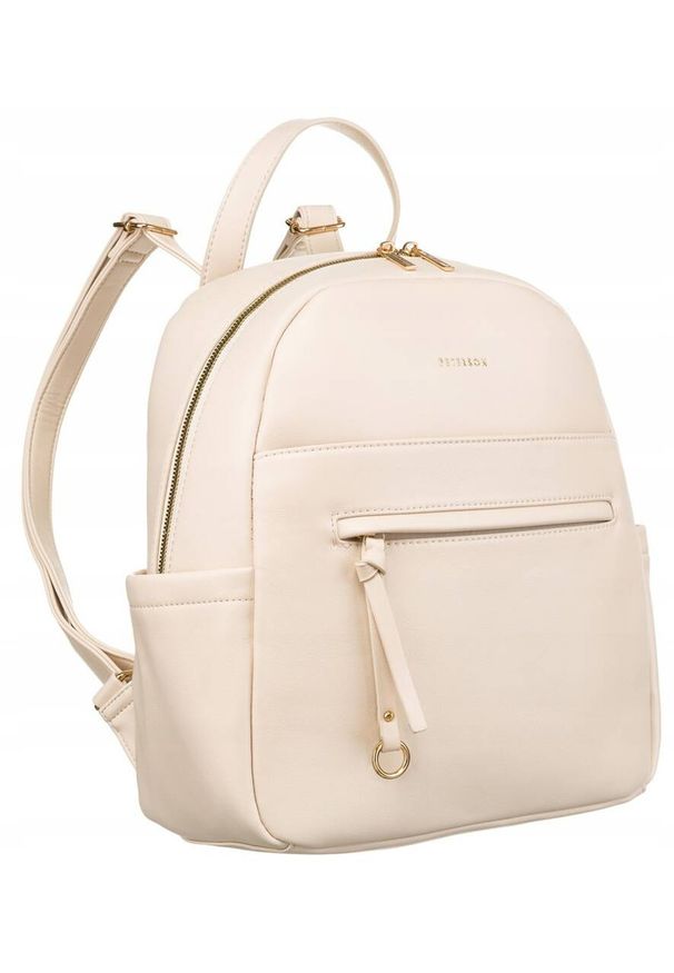 Plecak damski Peterson PTN T39013 beżowy. Kolor: beżowy. Materiał: materiał, skóra ekologiczna. Wzór: gładki