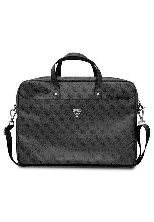 Guess Saffiano 4G Triangle Logo Computer Bag 16” czarny. Kolor: czarny. Materiał: materiał, skóra ekologiczna. Wzór: aplikacja. Styl: elegancki