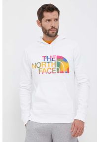 The North Face bluza bawełniana męska kolor biały z kapturem z nadrukiem. Typ kołnierza: kaptur. Kolor: biały. Materiał: bawełna. Wzór: nadruk #1