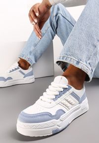 Renee - Biało-Niebieskie Sneakersy przed Kostkę na Grubej Podeszwie Sylverisa. Wysokość cholewki: przed kostkę. Kolor: biały #1