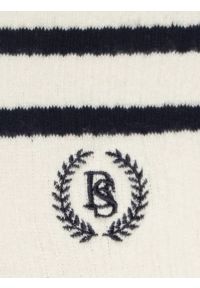 Big-Star - Skarpety damskie długie białe z granatowymi paskami Prepaliana 403. Kolor: niebieski. Materiał: prążkowany, skóra, bawełna, materiał. Wzór: haft, ze splotem #2