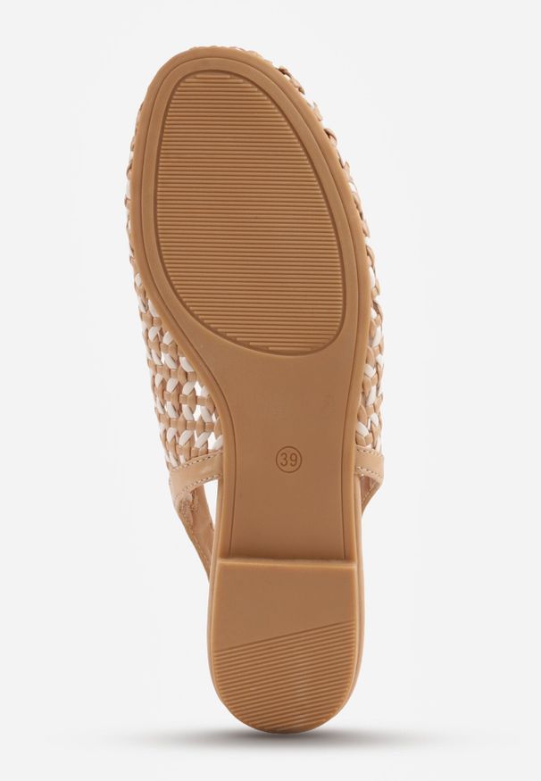 Born2be - Ciemnobeżowe Baleriny z Odkrytą Piętą i Plecioną Cholewką Elledra. Okazja: na co dzień. Kolor: brązowy. Materiał: jeans. Styl: boho, casual, elegancki