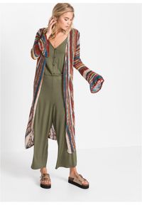 bonprix - Sweter bez zapięcia w paski. Kolor: czerwony. Wzór: paski #1