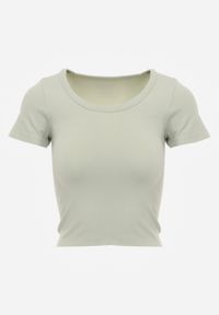 Renee - Zielony Krótki T-shirt Basic z Okrągłym Dekoltem Gresalor. Okazja: na co dzień. Kolor: zielony. Materiał: zamsz, jeans. Długość: krótkie. Styl: casual, klasyczny #6