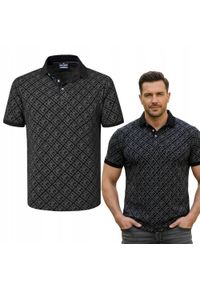 Bawełniana, Męska Koszulka Polo - Pako Jeans - Czarna, Wzór. Okazja: na co dzień. Typ kołnierza: polo. Kolor: czarny. Materiał: bawełna. Styl: casual #9