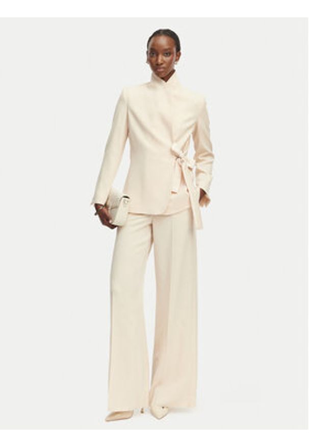 Marella Spodnie materiałowe Stampa 2613131032 Beżowy Straight Fit. Kolor: beżowy. Materiał: acetat