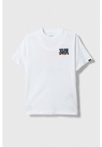 Vans t-shirt bawełniany dziecięcy PIZZA FACE SS VN00089UWHT1 kolor biały z nadrukiem. Kolor: biały. Materiał: bawełna. Wzór: nadruk. Styl: klasyczny #1