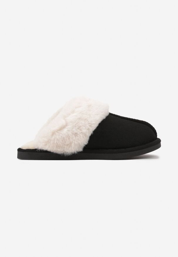 Born2be - Czarne Wsuwane Kapcie Obszyte Futerkiem Laorela. Okazja: do domu, na co dzień. Zapięcie: bez zapięcia. Kolor: czarny. Materiał: futro. Styl: elegancki, casual