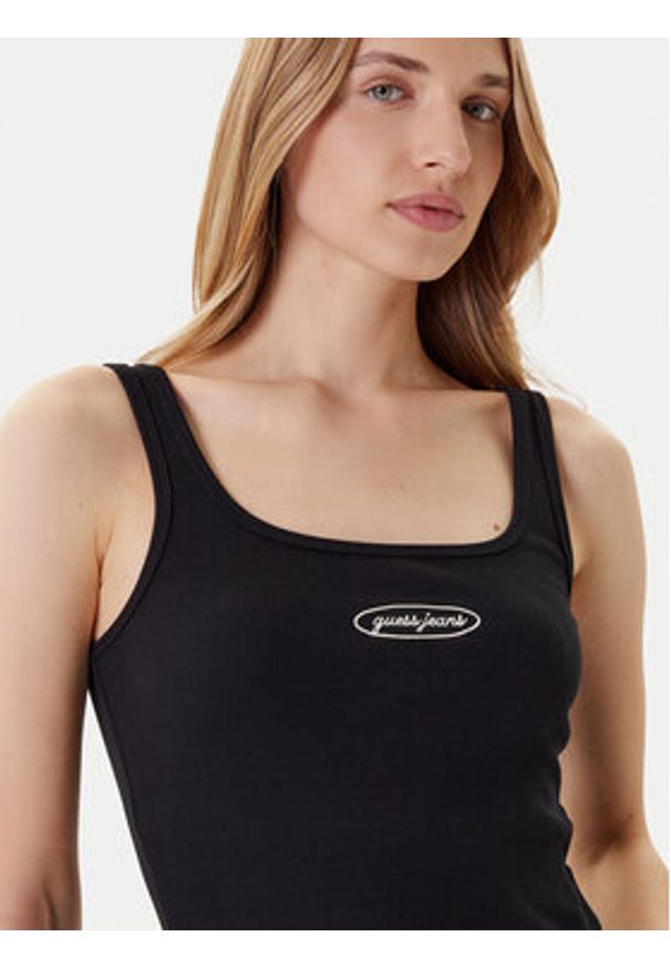 Guess Jeans Top W5YP35 KA0H1 Czarny Regular Fit. Kolor: czarny. Materiał: bawełna
