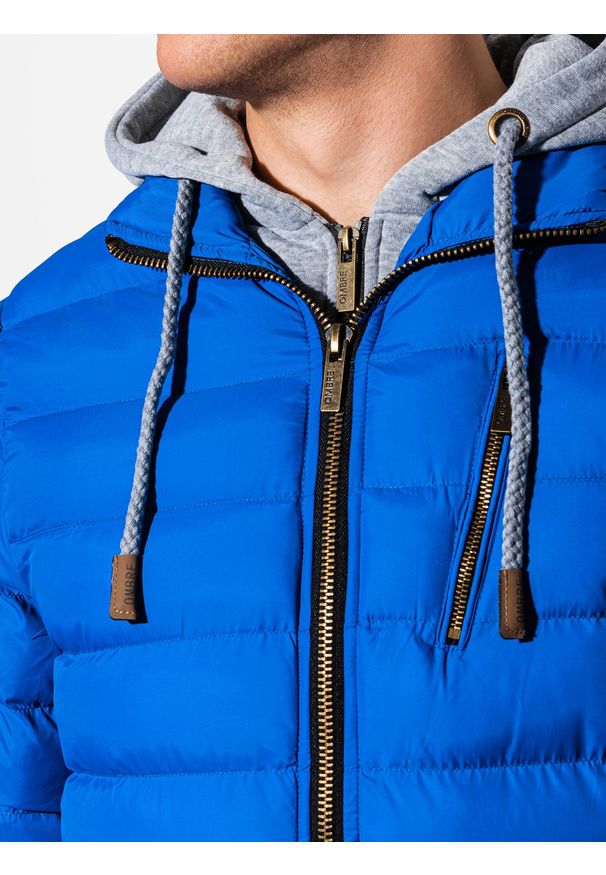 Niebieska kurtka Ombre Clothing na wiosnę, z kapturem