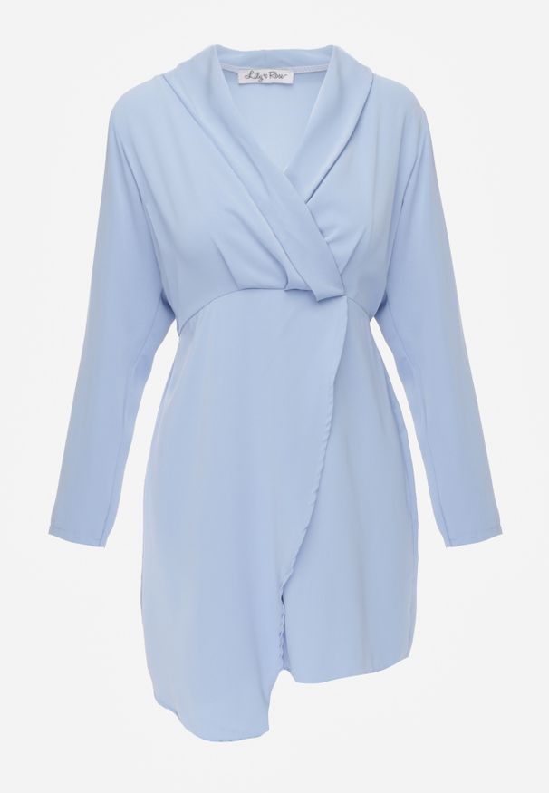 Renee - Niebieska Sukienka Periope. Typ kołnierza: kolnierz wykładany. Kolor: niebieski. Długość rękawa: długi rękaw. Typ sukienki: kopertowe. Długość: mini