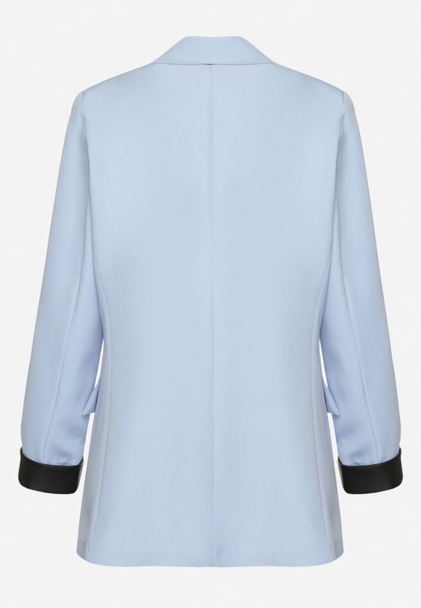 Born2be - Niebieska Marynarka Dwurzędowa z Ozdobnym Klapami Lorhiris. Okazja: na co dzień. Kolor: niebieski. Materiał: jeans. Styl: casual, klasyczny