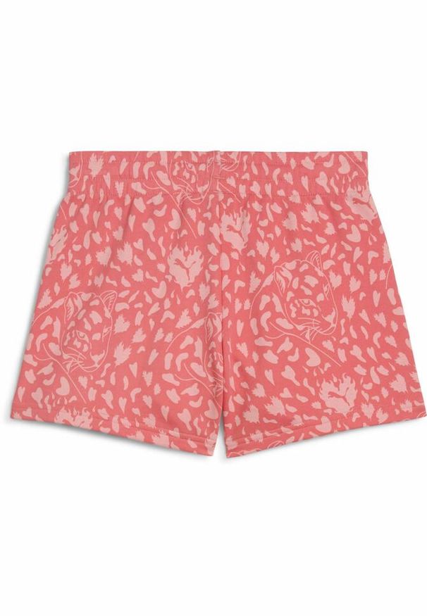 Puma - Młodzieżowe szorty Flaming Love z wysokim stanem PUMA Peach Frost Red. Stan: podwyższony. Kolor: czerwony. Wzór: nadruk