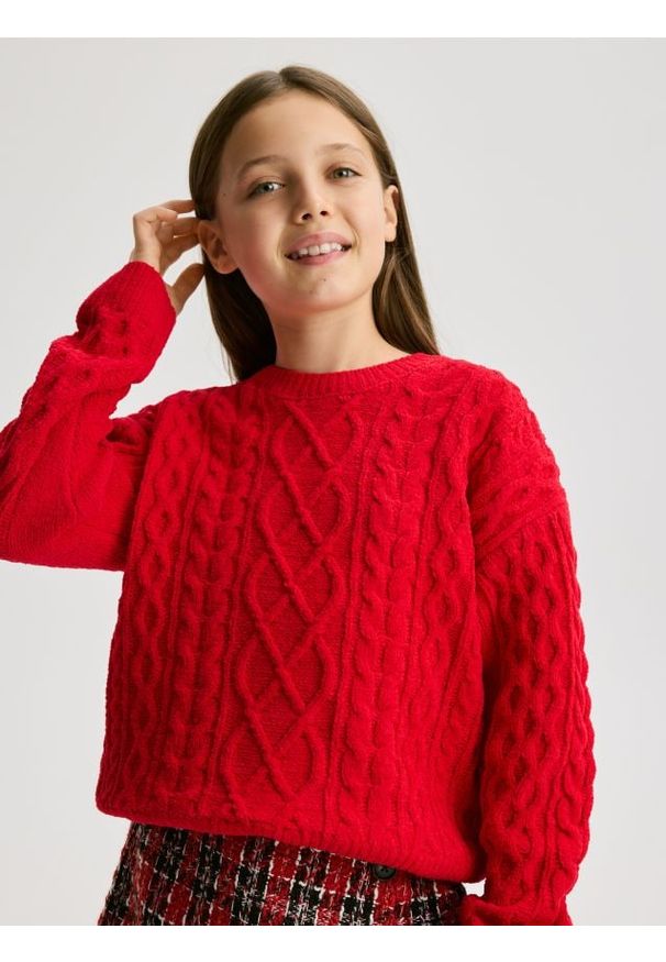 Reserved - Strukturalny sweter - czerwony. Kolor: czerwony. Materiał: dzianina