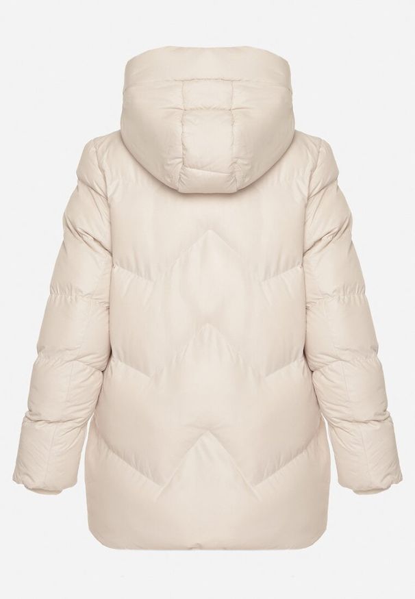 Born2be - Ciemnobeżowa Pikowana Kurtka z Kapturem Ozdobiona Sznurkami Olittia. Okazja: na co dzień. Typ kołnierza: kaptur. Kolor: beżowy. Materiał: jeans. Wzór: aplikacja. Styl: casual