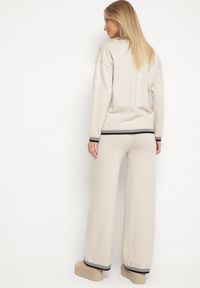Born2be - Jasnobeżowy Dzianinowy Komplet z Ozdobną Lamówką Sweter i Szerokie Spodnie Ralenae. Kolor: beżowy. Materiał: dzianina #6