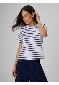 4f - 4F T-shirt relaxed z nadrukiem damski - biały M. Okazja: na co dzień. Kolor: biały. Materiał: materiał, bawełna, dzianina. Wzór: nadruk. Styl: casual #1
