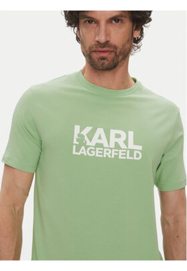 Karl Lagerfeld - KARL LAGERFELD T-Shirt 755087 552235 Zielony Regular Fit. Typ kołnierza: dekolt w karo. Kolor: zielony. Materiał: bawełna