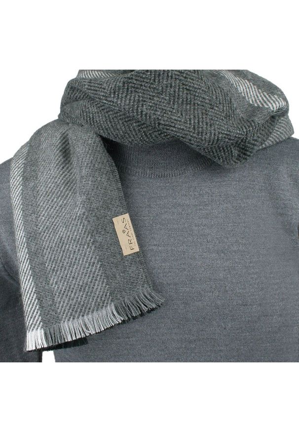 Szalik Męski - V. Fraas - Cashmink - Szarość i Srebro, Pasy. Materiał: wełna, poliakryl, materiał, syntetyk, tkanina. Wzór: paski, prążki. Sezon: lato