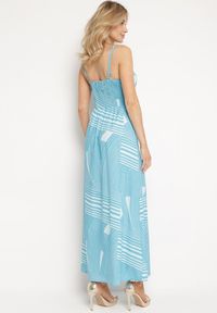 Born2be - Niebieska Sukienka z Kopertowym Dekoltem na Regulowanych Ramiączkach z Rozcięciami Jatila. Okazja: na co dzień. Typ kołnierza: dekolt kopertowy. Kolor: niebieski. Długość rękawa: na ramiączkach. Typ sukienki: kopertowe. Styl: casual #5