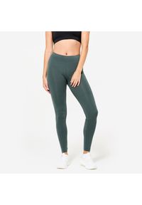 DOMYOS - Legginsy fitness damskie Domyos slim. Kolor: brązowy, zielony, wielokolorowy. Materiał: bawełna, elastan, materiał. Długość: długie. Sport: fitness