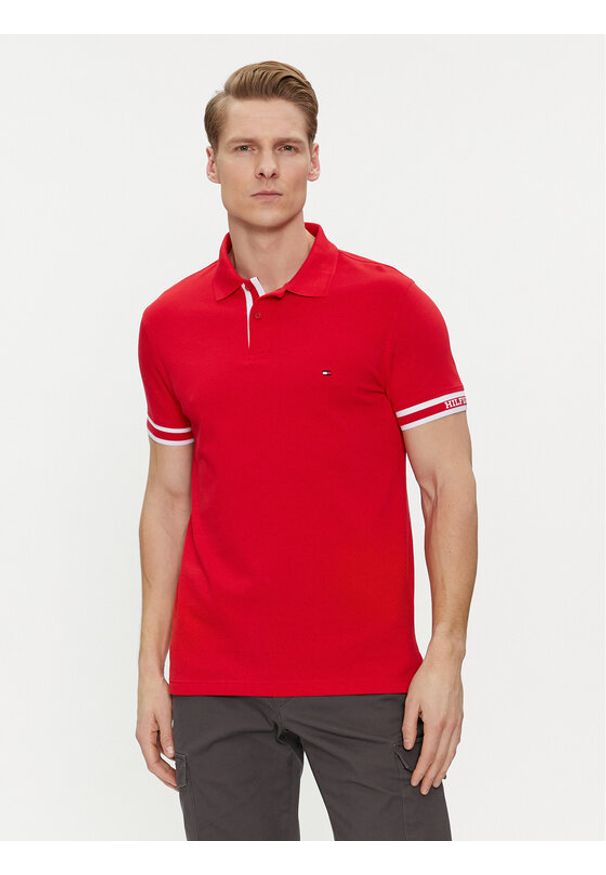 TOMMY HILFIGER - Tommy Hilfiger Polo Monotype MW0MW34737 Czerwony Slim Fit. Typ kołnierza: polo. Kolor: czerwony. Materiał: bawełna