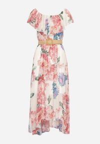 Born2be - Różowa Sukienka Typu Hiszpanka w Kwiaty z Paskiem Sademire. Okazja: na co dzień. Typ kołnierza: dekolt hiszpanka. Kolor: różowy. Wzór: kwiaty. Styl: casual #3