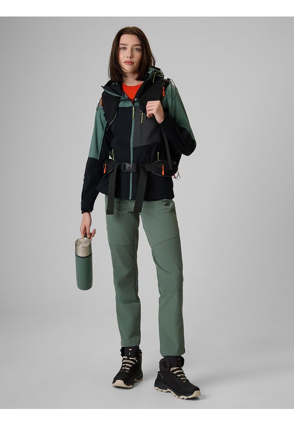 4f - 4F Spodnie trekkingowe szybkoschnące damskie - khaki XL. Kolor: oliwkowy, brązowy, wielokolorowy. Materiał: tkanina, materiał. Długość: długie. Sport: turystyka piesza