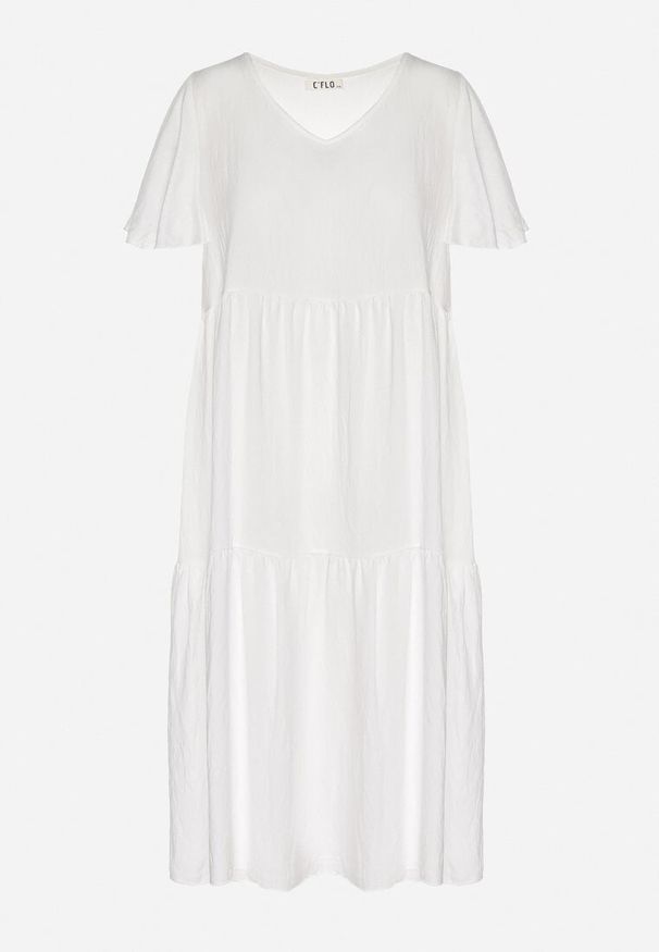 Born2be - Biała Wiskozowa Sukienka Rozkloszowana z Dekoltem V Natilenia. Okazja: na co dzień. Kolor: biały. Materiał: wiskoza. Styl: klasyczny, casual, elegancki