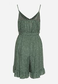 Born2be - Ciemnozielony Bawełniany Kombinezon z Regulowanymi Ramiączkami i Gumką w Pasie z Paskiem Bellasun. Okazja: na co dzień. Kolor: zielony. Materiał: bawełna. Długość rękawa: na ramiączkach. Długość: do kostek. Styl: casual, elegancki #3