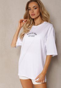 Renee - Biały Bawełniany T-shirt o Fasonie Oversize z Nadrukiem na Przodzie Lisitha. Kolor: biały. Materiał: bawełna. Wzór: nadruk #3